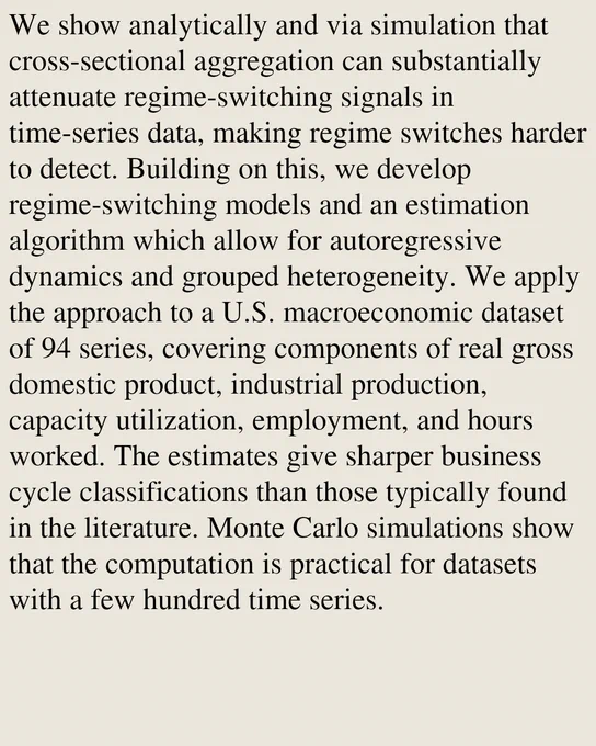 We show analytically and via simulation that cross-sectional aggregation can substantially attenuate regime-switching signals in time-series data, making regime switches harder to detect. Building on this, we develop regime-switching models and an estimation algorithm which allow for autoregressive dynamics and grouped heterogeneity. We apply the approach to a U.S. macroeconomic dataset of 94 series, covering components of real gross domestic product, industrial production, capacity utilization, employment, and hours worked. The estimates give sharper business cycle classifications than those typically found in the literature. Monte Carlo simulations show that the computation is practical for datasets with a few hundred time series.