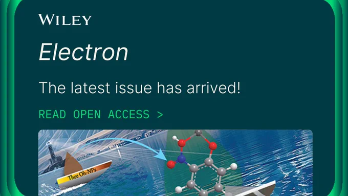 Cover of Wiley Electron journal announcing the latest issue with a molecular structure and scientific illustration.