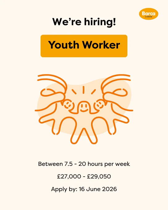 We're Hiring!
Youth Worker
Illustration of hands holding smiling paper cut-out of people
Between 7.5-20 hours per week
£27,000-£29,050
Apply by June 16 2026