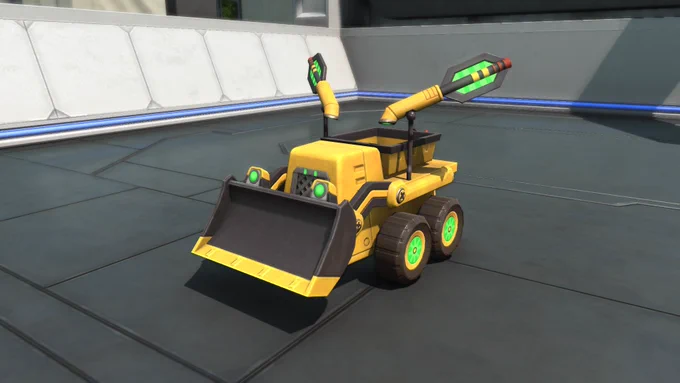 Une capture d'écran de Final Fantasy 14 qui montre un petit tractopelle jaune et noir.