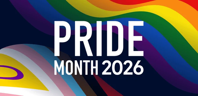 Text reads 'Pride Month 2026' with rainbow colours in the background.