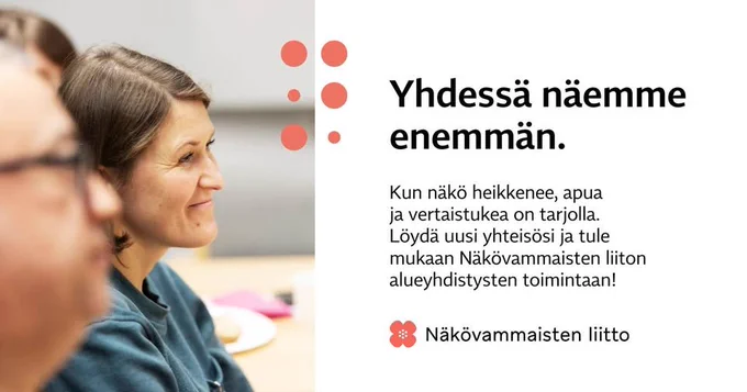 Hymyilevät kasvot. Teksti: Yhdessä näemme enemmän.