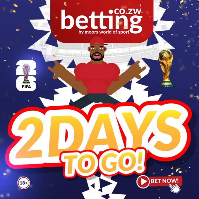 A vibrant promotional graphic announcing a FIFA event with 2 days to go. Includes a stylized cartoon character and betting call-to-action.