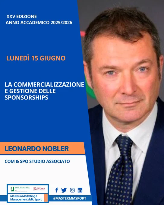 🤝 Con Leonardo Nobler si analizzeranno le logiche di commercializzazione e gestione delle sponsorship.