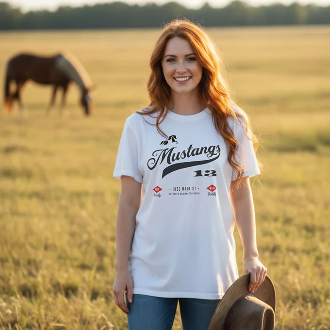 Mustangs 13 soccer t-shirt.