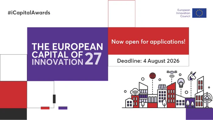 Cartell del Consell Europeu de la Innovació, en anglés, fent una crida a la presentació de candidatures per ser la Capital Europea de la Innovació 2027. El termini finalitza el pròxim 4 d'agost.