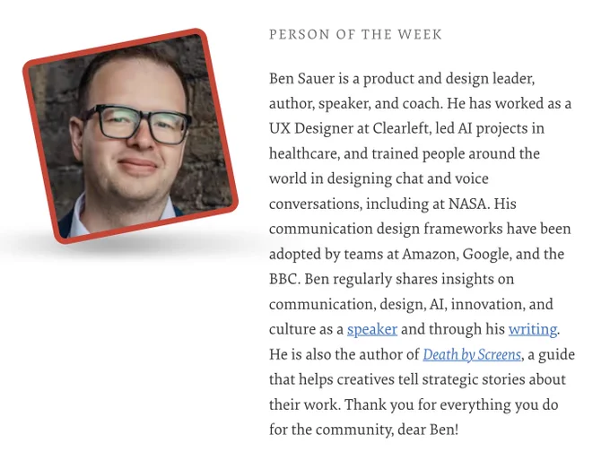 The Person of the Week is Ben Sauer.