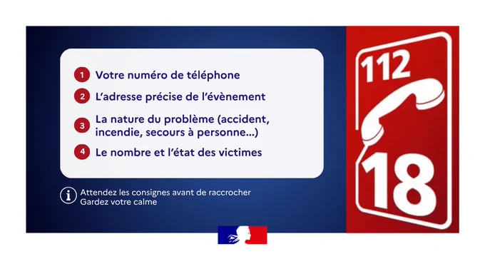 #MardiConseil 💬 "Les pompiers, j'écoute ?"

😨 Vous êtes victime ou témoin, d'une situation d'urgence ?
☎️ Contactez les sapeurs-pompiers au 18 ou au 112
✅ Essayez de garder votre calme et suivez les consignes données par l'opérateur

Voici les informations essentielles à transmettre.