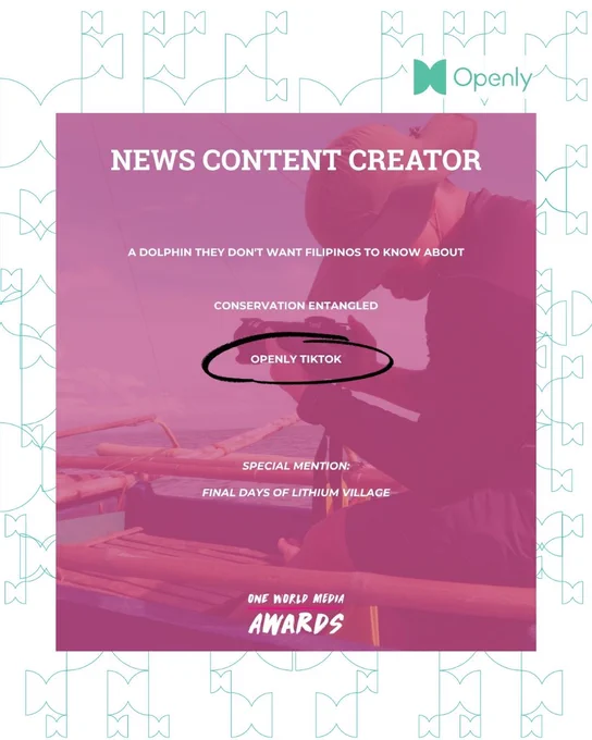 A social tile which shows the nominations in the News Content Creators category for this year's One World Media Awards. A circle highlights Openly TikTok.