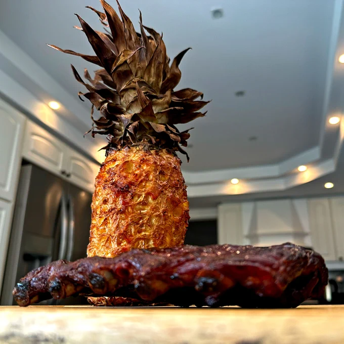 Smoked spare ribs and pineapple.