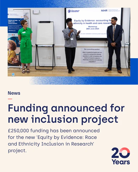 Funding announced for new inclusion project

£250,000 funding has been announced for the new 'Equity by Evidence: Race and Ethnicity Inclusion in Research' project