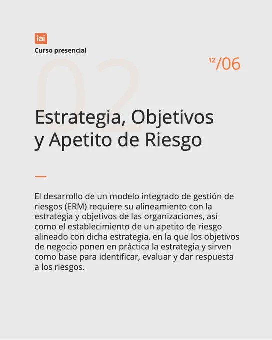 La imagen contiene texto: "Estrategia, Objetivos y Apetito de Riesgo (Curso Presencial), 12 junio 2026”.