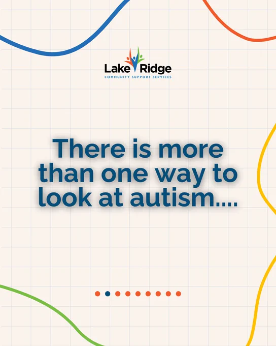 This graphic highlights the theme 'There is more than one way to look at autism....' with colorful lines surrounding the text.