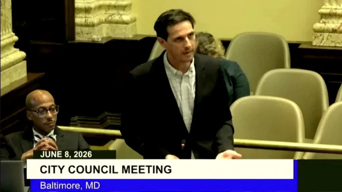 Councilman Ryan Dorsey, chair of the Charter Review Special Committee, discusses the three bills at last night's Baltimore City Council mtg. (CharmTV)
