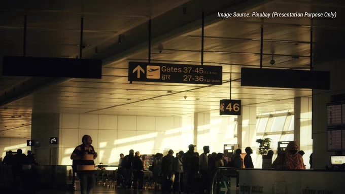 Travelers waiting at a TSA airport security checkpoint before departure, with carry-on baggage, security screening equipment, and airport terminal activity visible in the background. The image represents airport security procedures, TSA screening rules, prohibited items, carry-on baggage restrictions, travel document checks, and passenger preparation before flights. It supports content related to TSA Airport Security Rules 2026, airport travel tips, security checkpoint guidelines, airline baggage requirements, power bank regulations, liquid restrictions, and international travel preparation. The scene highlights the importance of proper packing, organized travel documents, and understanding airport security requirements before flying.