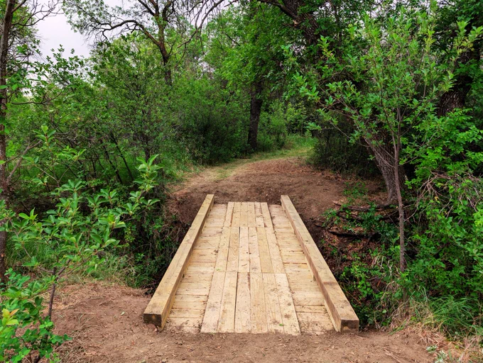 The completed Buffalo Gap Trail bridge is ready for visitors. Forest Service photo by Scott C. Marvin.
