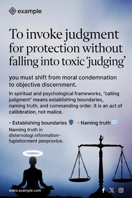 To invoke judgment for protection without falling into toxic "judging," you must shift from moral condemnation to objective discernment. In spiritual and psychological frameworks, "calling judgment" means establishing boundaries, naming truth, and commanding order. It is an act of calibration, not malice.