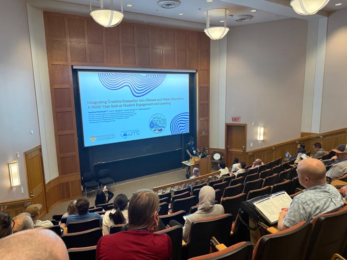 Jasmine Pinchinat presents her talk during GWM2’s  first-ever hydrology education and outreach session. Her title slide reads: "Integrating Creative Evaluation into Climate and Water Education: A Multi-Year Look at Student Engagement and Learning."