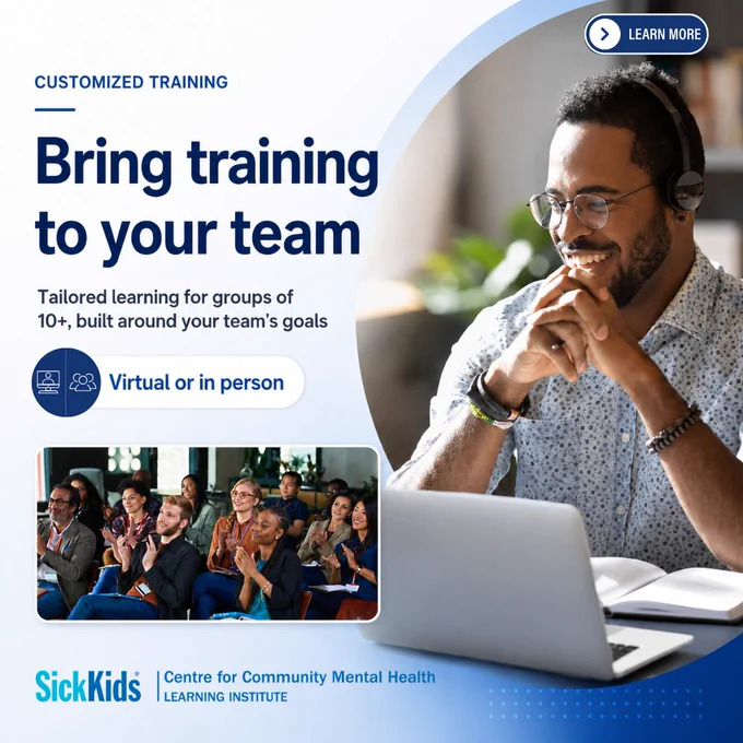 Person at computer smiling at screen showing in an online training with text bring training to your team