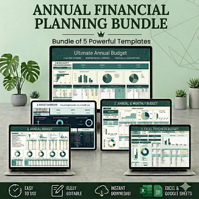 Annual Financial Planning Bundle 🚀

✔ Ultimate Annual Budget
✔ Annual & Monthly Budget
✔ Budget Dashboard
✔ Excel Paycheck Budget

📊 Track finances
💰 Manage spending
📅 Plan ahead
🎯 Reach your money goals

Everything you need in one powerful bundle.
#BudgetPlanner #AnnualBudget #PersonalFinance #MoneyManagement #Budgeting #FinanceTracker #PaycheckBudget #ExpenseTracker #FinancialPlanning #MoneyGoals #Spreadsheet #ExcelTemplate #FinanceTips

https://fincsolaccountancy.com/products/ultimate-personal-finance-spreadsheet-bundle-budget-planner-debt-payoff-tracker-sinking-funds-paycheck-budget-copy