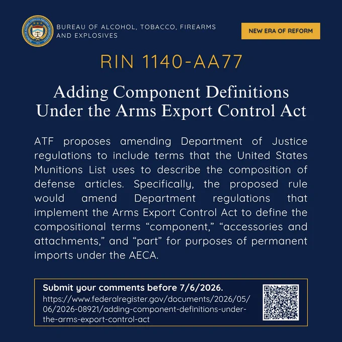 Bureau of Alcohol, Tobacco, Firearms and Explosives proposes defining component terms under the Arms Export Control Act.