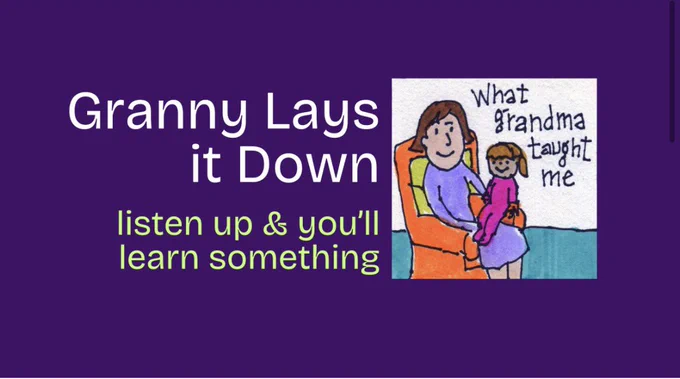The words, granny lace it down and an image with a grandma and a little girl sitting on her lap and the words, what grandma taught me