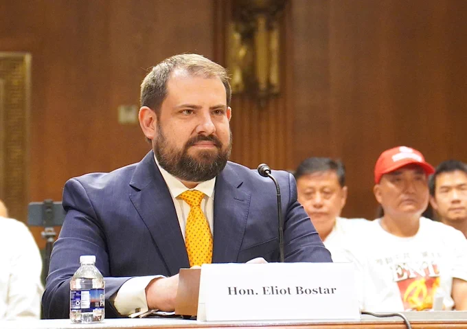 On June 4, 2026, the Congressional-Executive Commission on China (CECC) held a hearing to examine the Chinese Communist Party’s (CCP) increasingly expanding transnational repression and malign influence in the United States, as well as how governments at all levels are responding. The photo shows Nebraska State Senator Eliot Bostar speaking at the hearing.