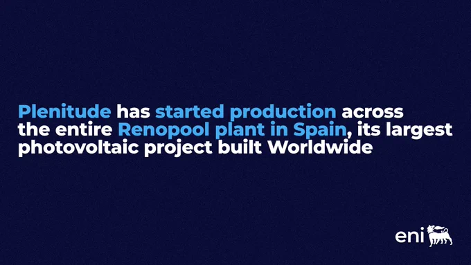 Plenitude has started production across the entire Renopool plant in Spain, its largest photovoltaic project built Worldwide