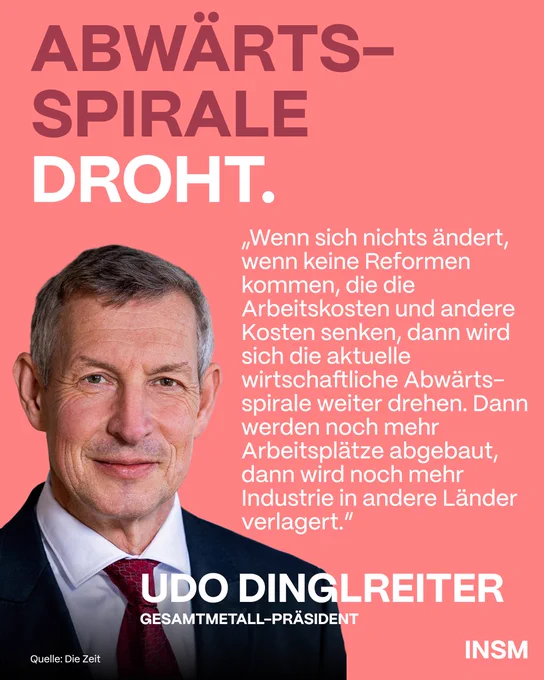 Das Bild zeigt den Gesamtmetall-Präsidenten, der einen Kommentar zu wirtschaftlichen Herausforderungen abgibt.