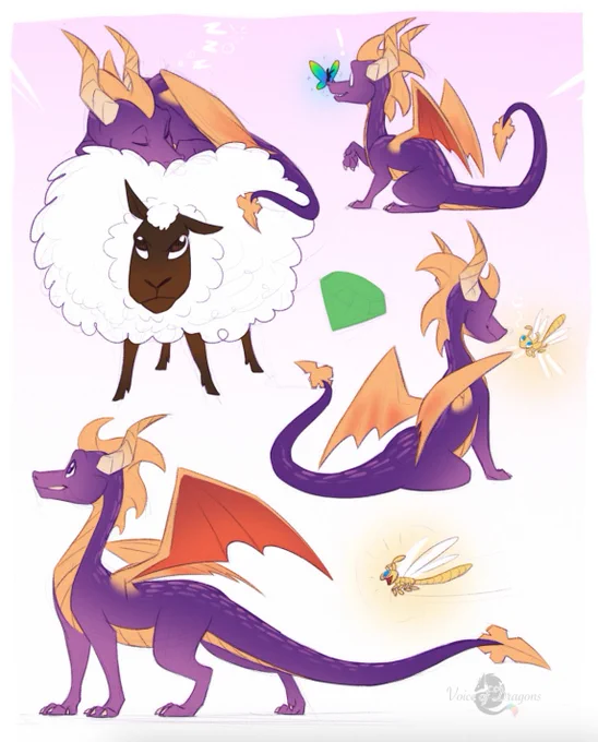 Various sketches of Spyro the dragon. From 2024.