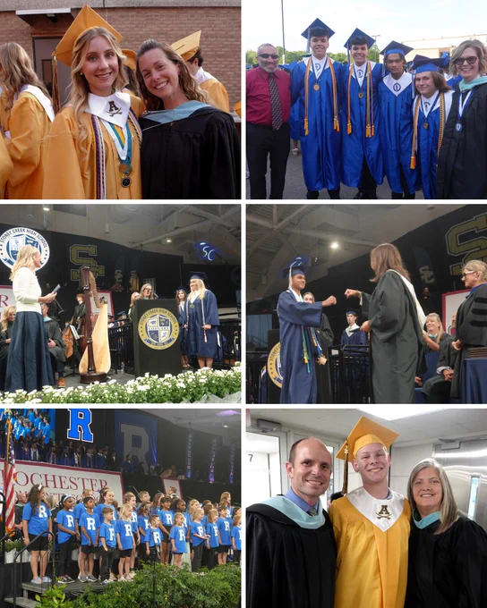 Photo collage from three RCS commencement ceremonies, with faculty.