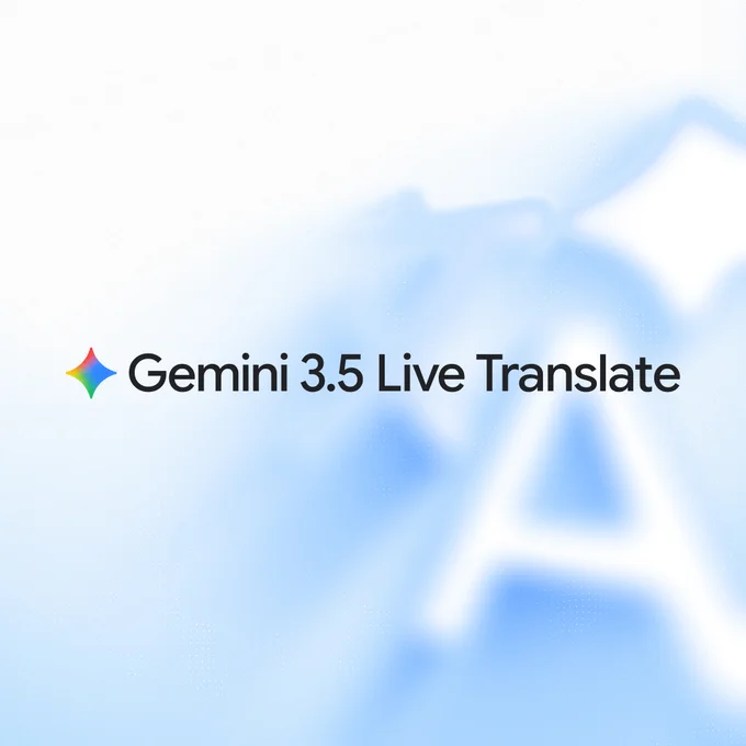 The logo for Gemini 3.5 Live Translate, featuring the multicolored Gemini logo next to black text on a soft, light blue gradient background.