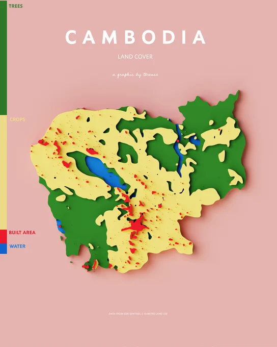 A visualisation of Cambodia's land cover