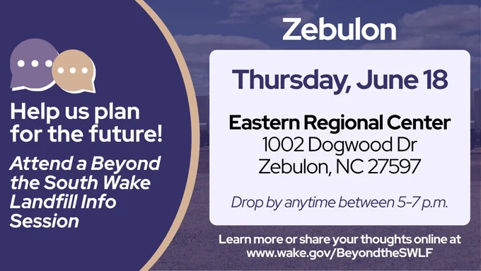 Informational graphic promoting the “Beyond the South Wake Landfill” session.