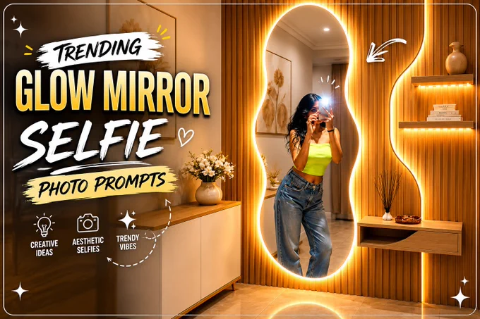 Glow mirror selfie photo prompts are very useful for making any photo into a luxury mirror selfie photo.