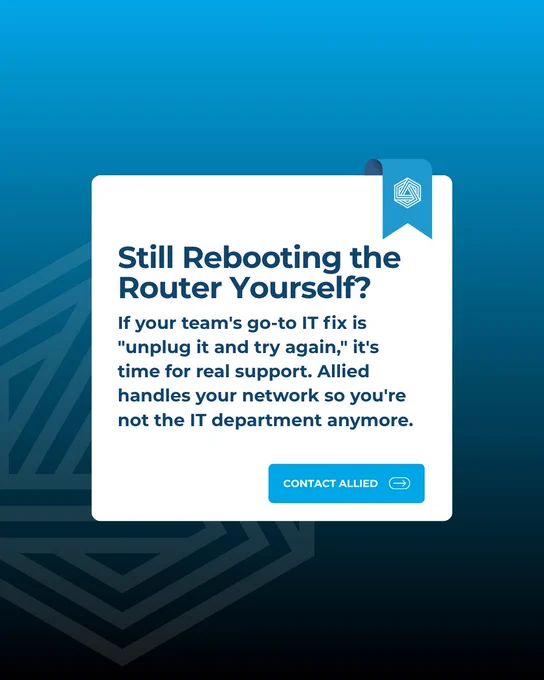 A promotional ad for Allied offering network support services, encouraging users to avoid DIY fixes. The mood is professional and helpful.