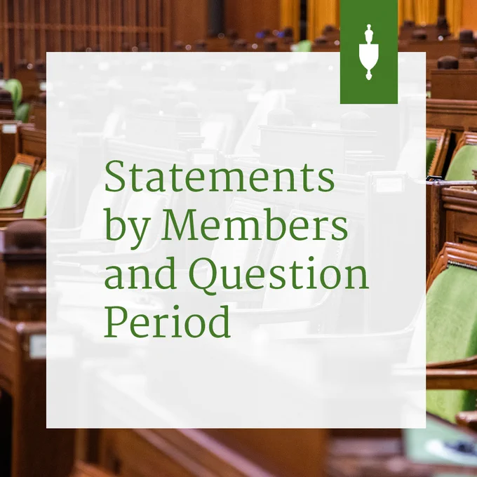 Statements by Members and Question Period with member's seats in the background.