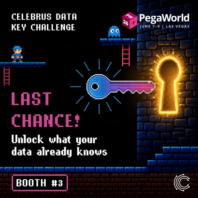 It's your last chance to unlock your key for the Celebrus Data Key Challenge at PegaWorld. Stop by Booth #3 to learn how!