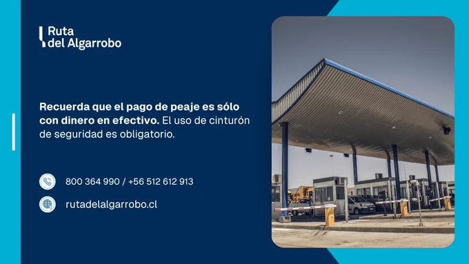[INFORMACIÓN] Recuerda que el pago del peaje en nuestras plazas #PuntaColorada y #Cachiyuyo es sólo con dinero en efectivo.