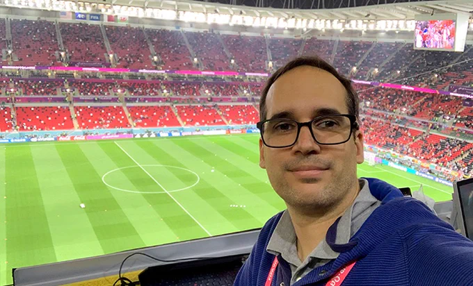 Professor Schaerlaeckens in Qatar at the 2022 FIFA World Cup.
Photo courtesy of Leander Schaerlaeckens.