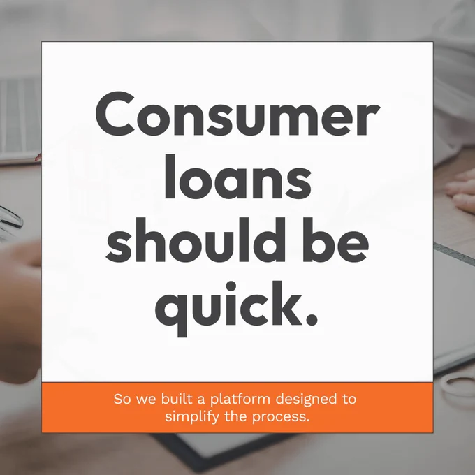 A graphic highlighting how Teslar's Consumer LOS helps community financial institutions simplify consumer lending through a streamlined, end-to-end workflow. The platform helps lenders move efficiently from application to document generation while reducing manual steps throughout the lending process.