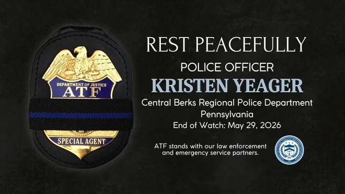 Memorial tribute for Police Officer Kristen Yeager of Central Berks Regional Police, Pennsylvania. End of Watch: May 29, 2026.