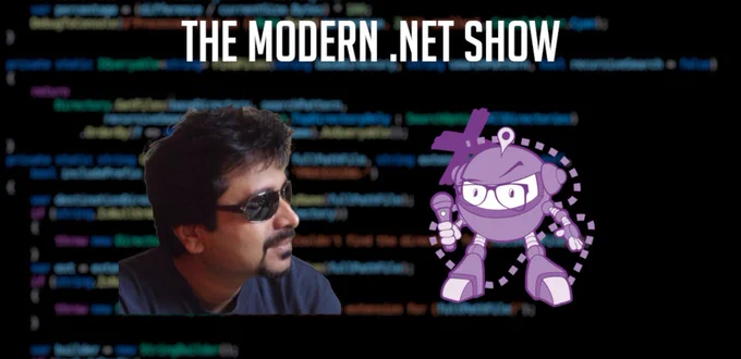 Photo of Podcast Interviewee and an illustration of .NET Ninja bot.
Text reads: The Modern .NET Show 