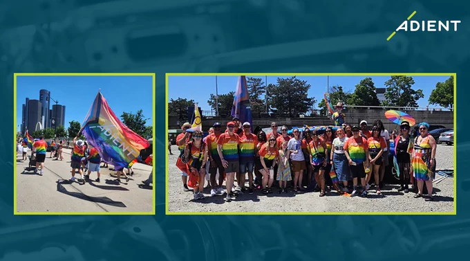 Adient employees and their friends and family marching in the Motor City Pride Parade in Detroit.