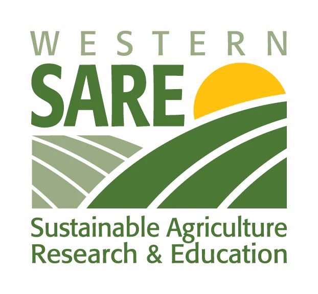The logo of Western Sustainable Agriculture Research and Education (SARE), which is the sun rising over green hills.