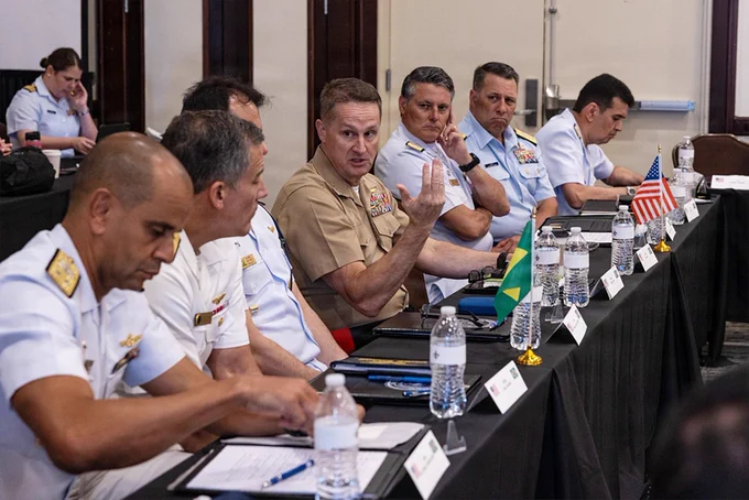 U.S. and Brazilian military leaders participate in a Maritime Staff Talk discussion focused on regional cooperation and maritime security.