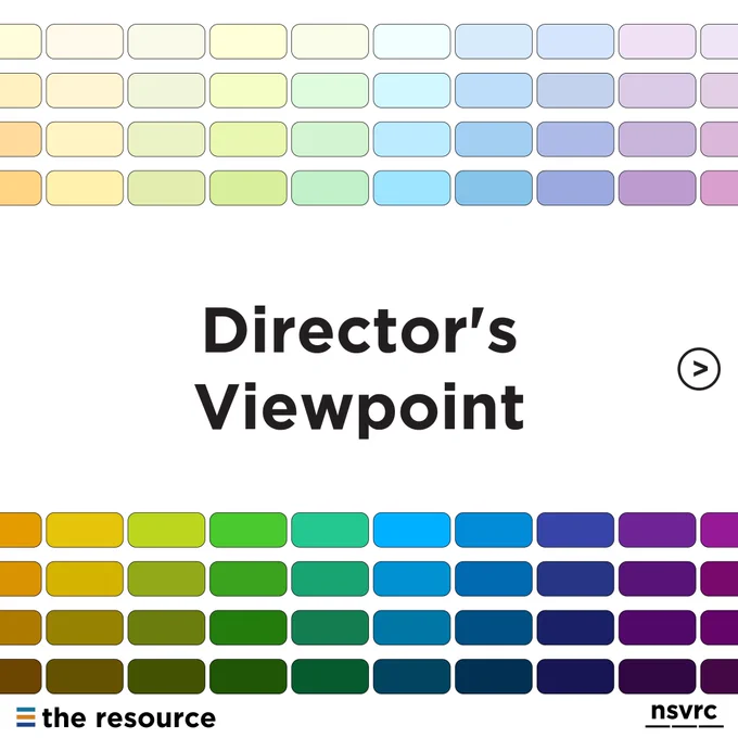 "Director's Viewpoint" Rounded rainbow rectangles in various hues bordering the text.
