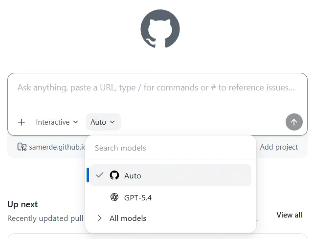 The GitHub Copilot desktop app with the model selector list open.