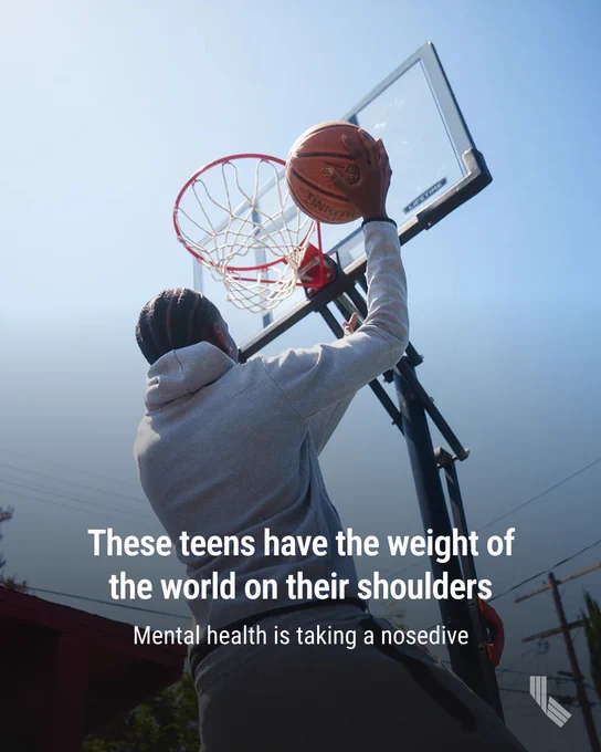 Bryce Collins, 16, plays basketball in his backyard in the Leimert Park neighborhood of Los Angeles on June 7, 2026. Collins enjoys playing basketball to clear his head. He will be a senior during the upcoming Fall semester and hopes to study sports medicine after graduation. Photo by Jules Hotz for CalMatters