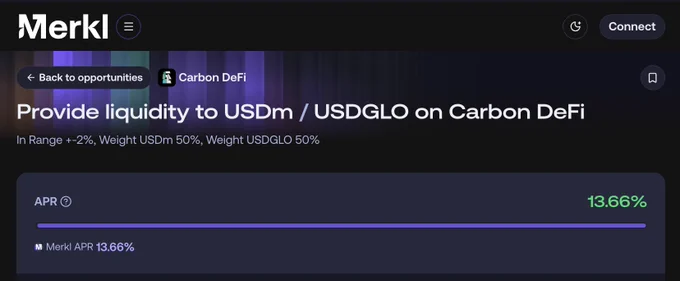 Merkl campaign details: https://app.merkl.xyz/opportunities/celo/ENCOMPASSING/0x4da24e40AB13CF86E712AdFd2eEc6c8A44B97734

Explore qualifying pairs on Carbon DeFi: https://celo.carbondefi.xyz/explore/pairs?filter=rewards